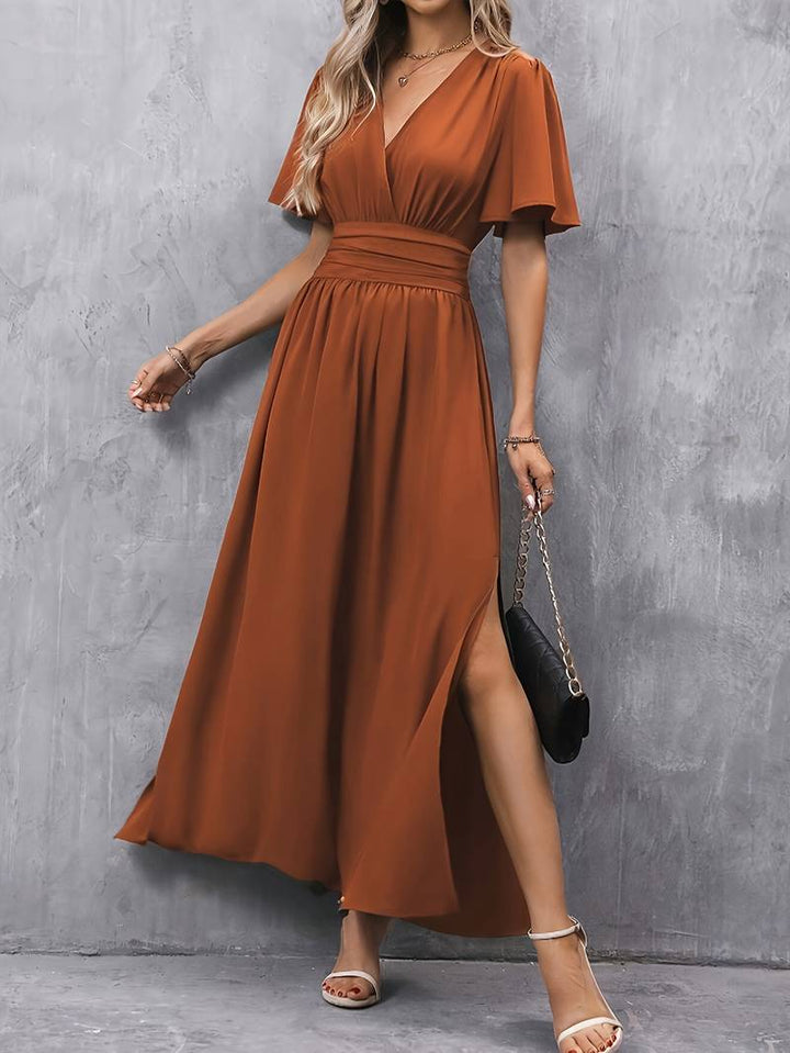 Venice Robe Femme Élégante – Col Volanté & Taille Plissée pour un Style Féminin Chic
