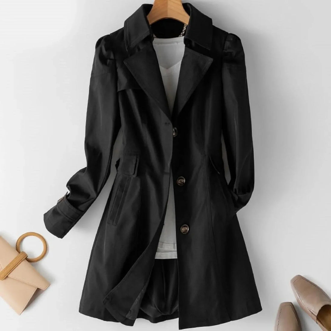 Livia Manteau Femme – Trench-Coat Imperméable Élégant au Style Classique & Intemporel
