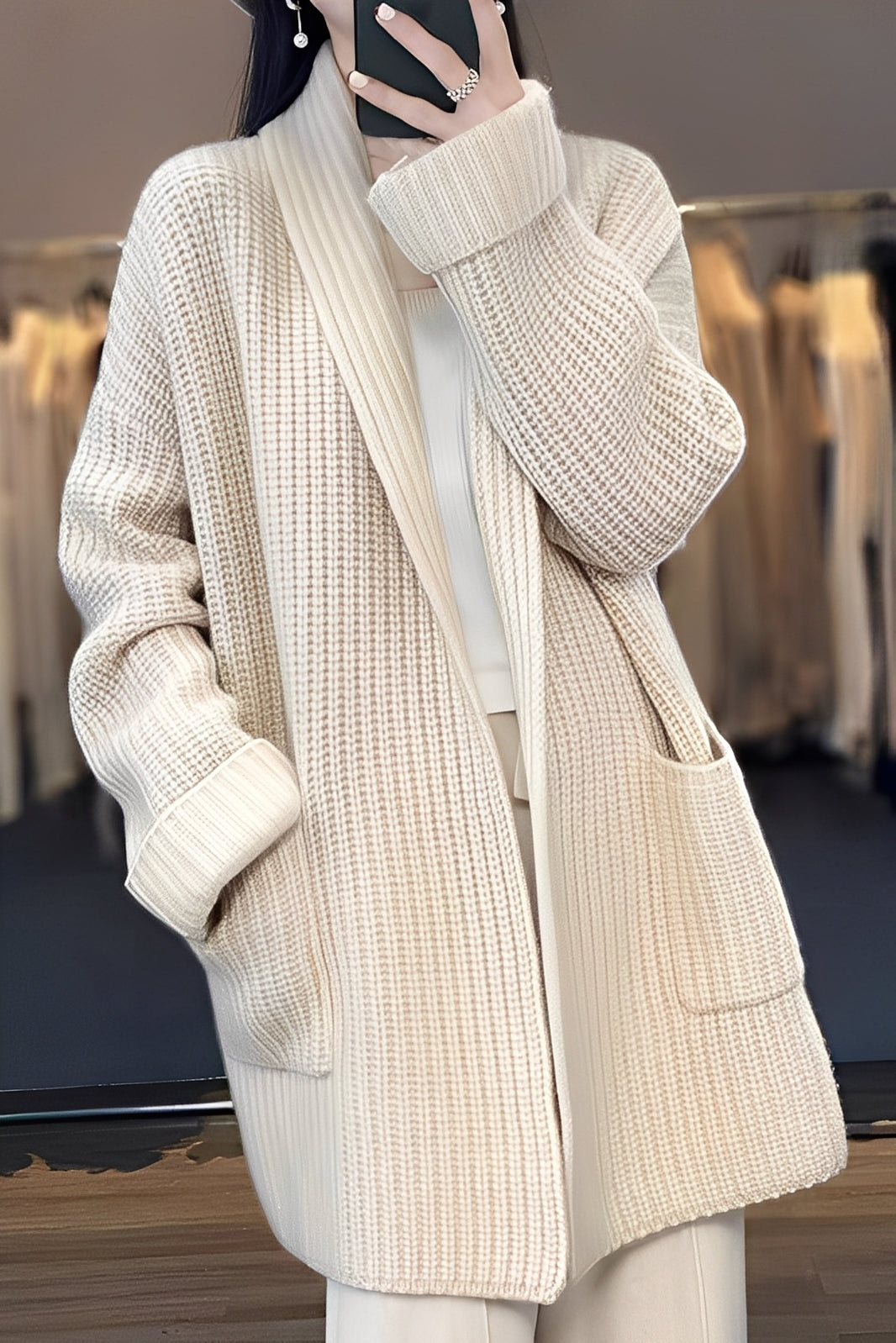 Esther – Chaleco Largo Abierto para Mujer – Punto Suave y Elegante con Corte Fluido para Atuendos Diarios y Informales