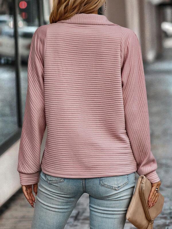 Leyna Ribbed Knit Sweater Women – Light and Soft Top with Elegant Zipped Collar