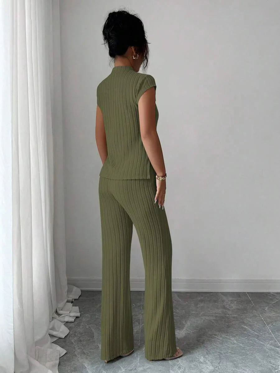 Remi Ensemble Femme – Ensemble Côtelé Deux Pièces Chic avec Haut Ajusté & Pantalon Moderne