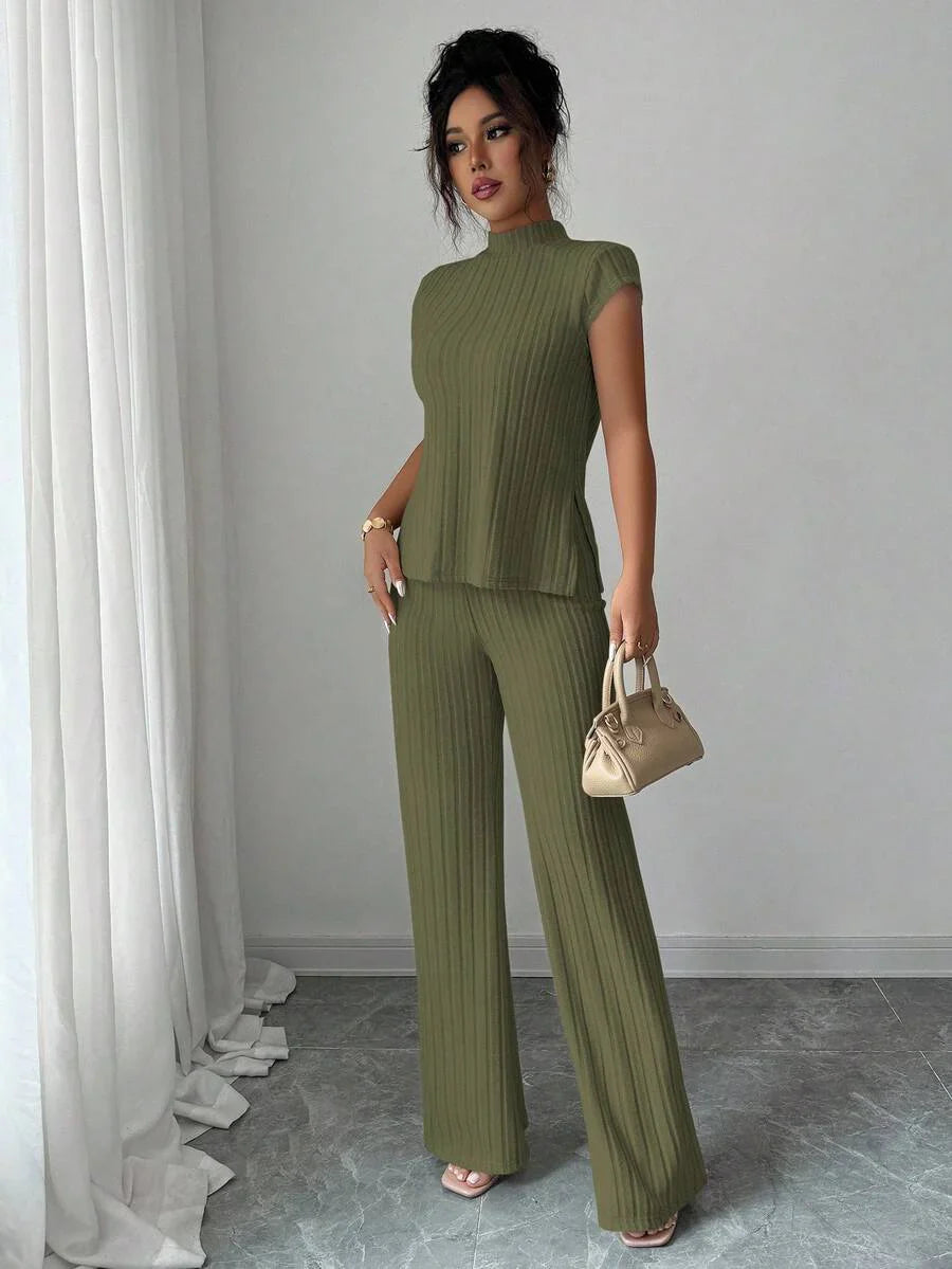 Remi Ensemble Femme – Ensemble Côtelé Deux Pièces Chic avec Haut Ajusté & Pantalon Moderne
