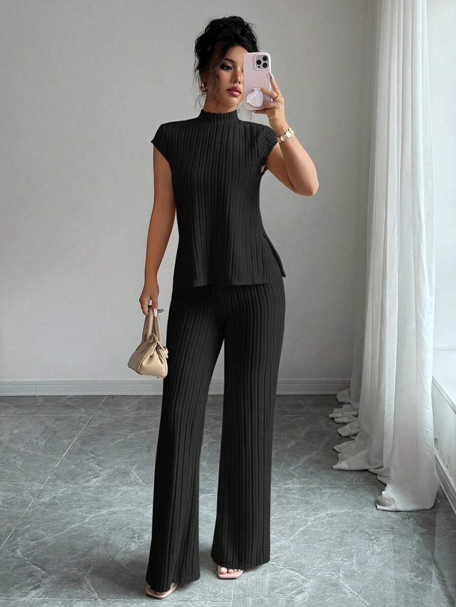 Remi Ensemble Femme – Ensemble Côtelé Deux Pièces Chic avec Haut Ajusté & Pantalon Moderne