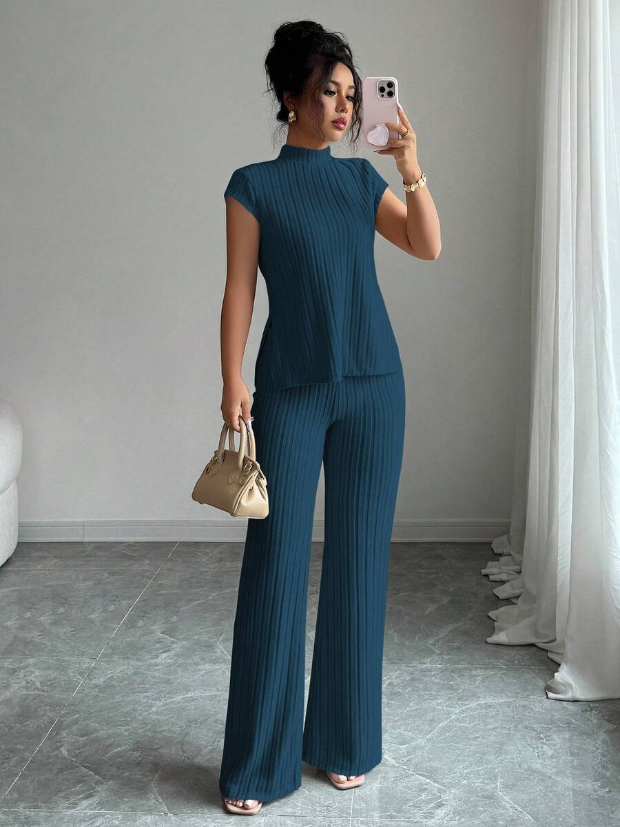 Remi Ensemble Femme – Ensemble Côtelé Deux Pièces Chic avec Haut Ajusté & Pantalon Moderne