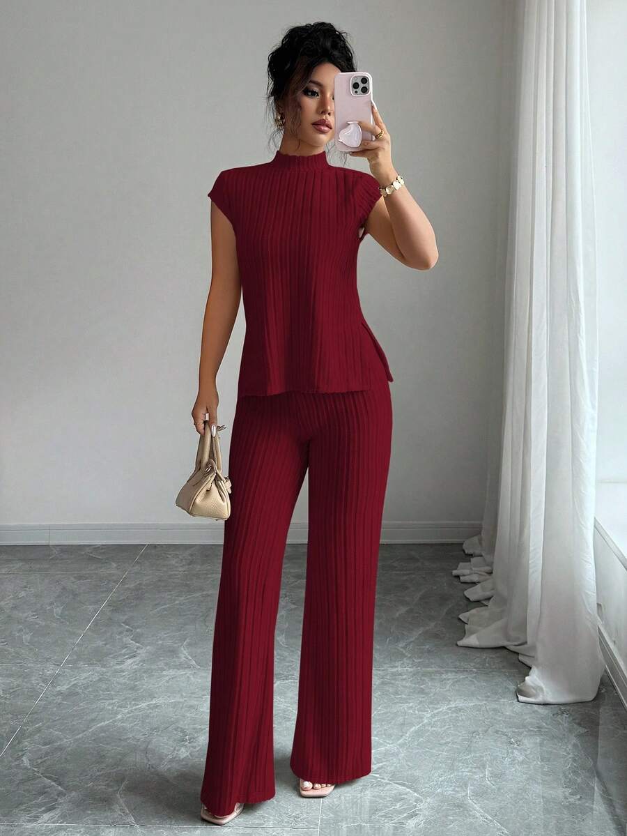 Remi Ensemble Femme – Ensemble Côtelé Deux Pièces Chic avec Haut Ajusté & Pantalon Moderne