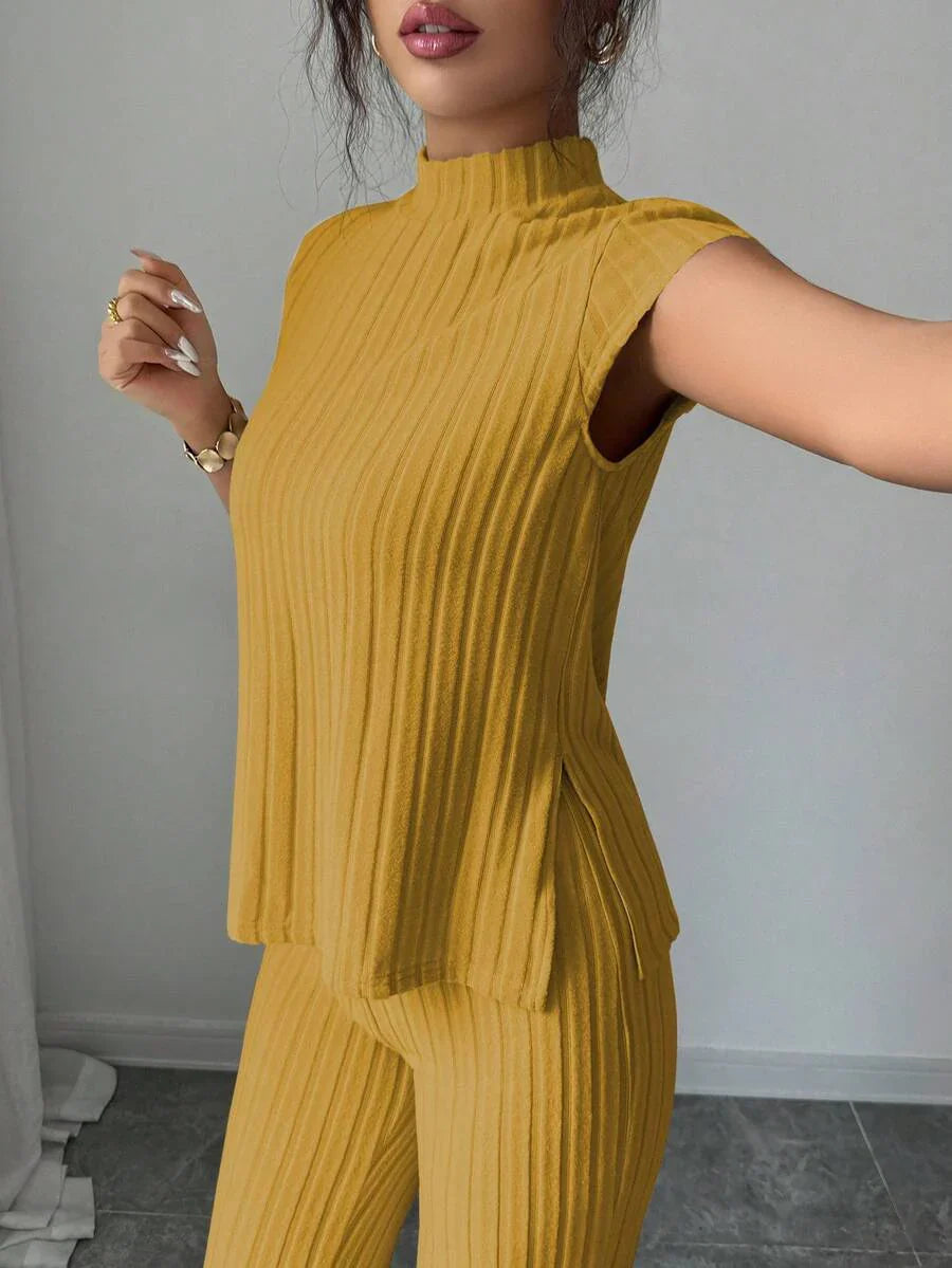 Remi Ensemble Femme – Ensemble Côtelé Deux Pièces Chic avec Haut Ajusté & Pantalon Moderne