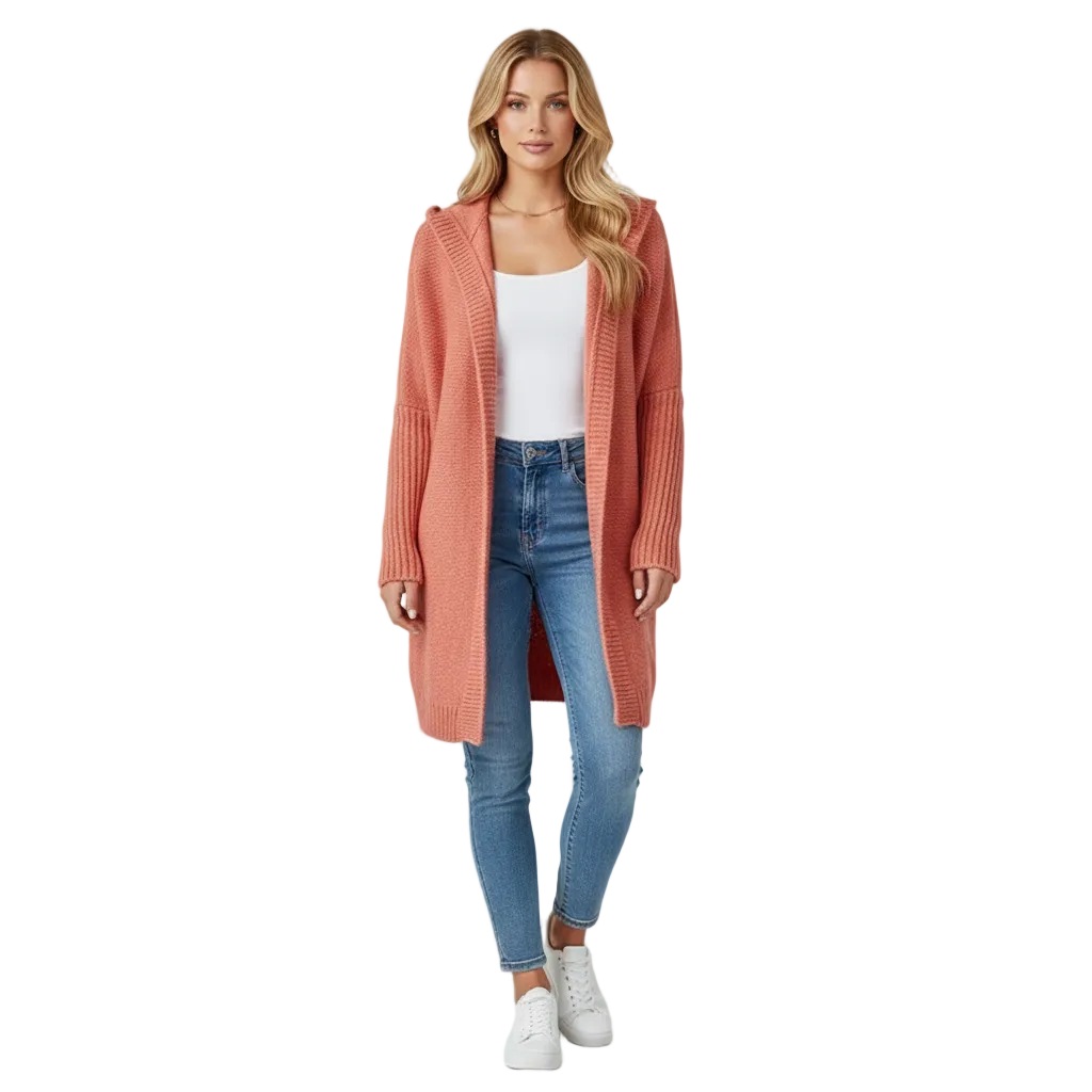 Angelie Oversize Cardigan Hoodie für Damen – Weiches Strickweste mit Kapuze und Fledermausärmeln