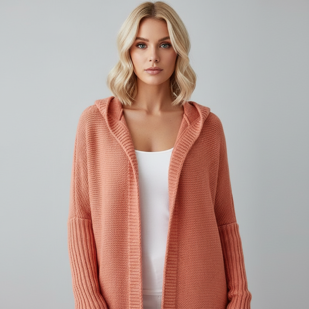 Angelie Oversize Cardigan Hoodie für Damen – Weiches Strickweste mit Kapuze und Fledermausärmeln