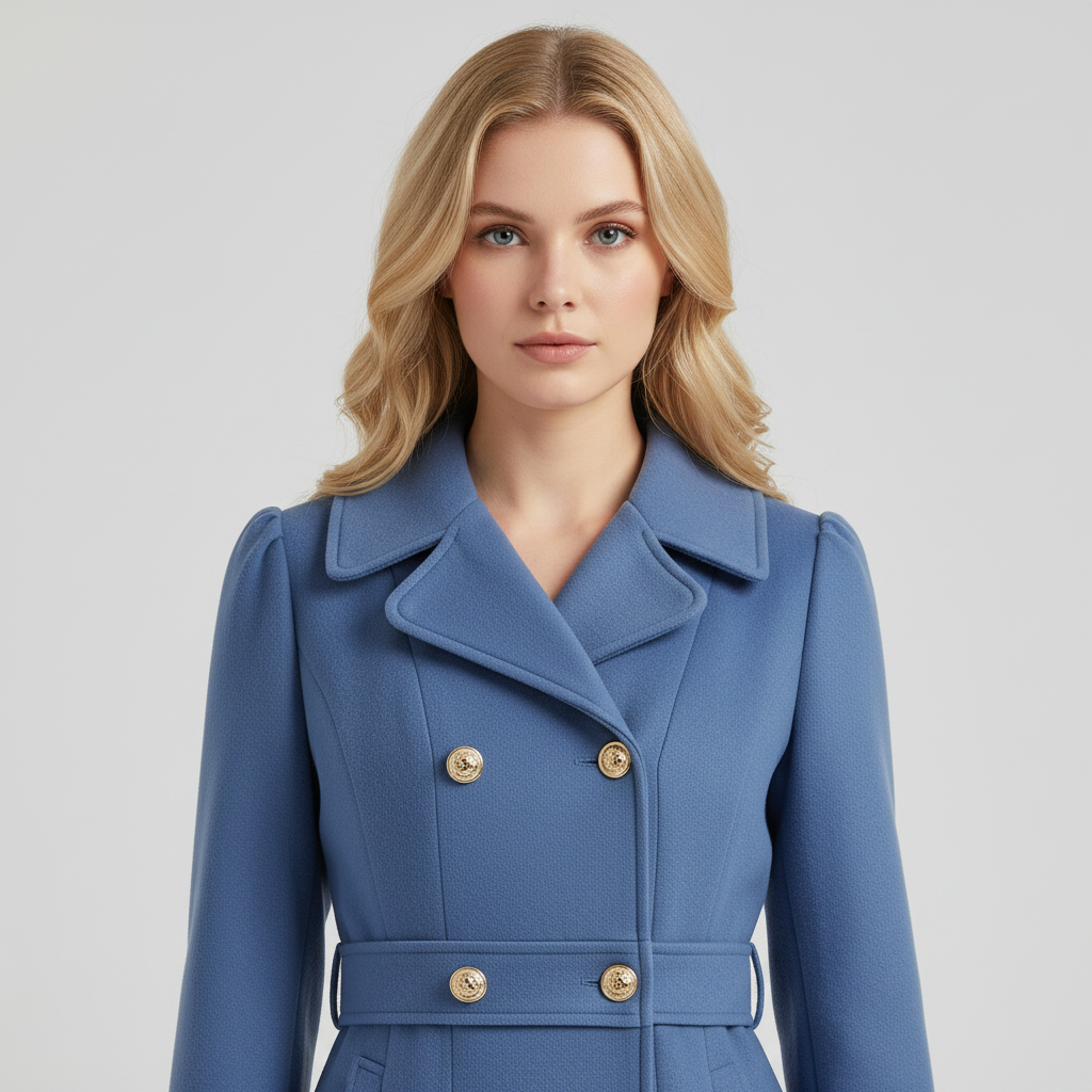 Livy Women's Fitted Trench – Elegant Double-Breasted Coat with Belt and Pleated Skirt