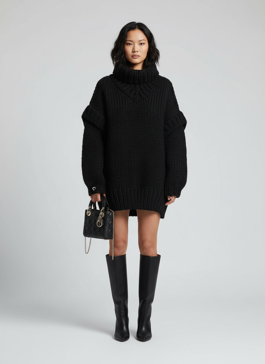 Amellia Oversized Women's Sweater – Soft Knit Sweater with Turtleneck and Dropped Shoulders