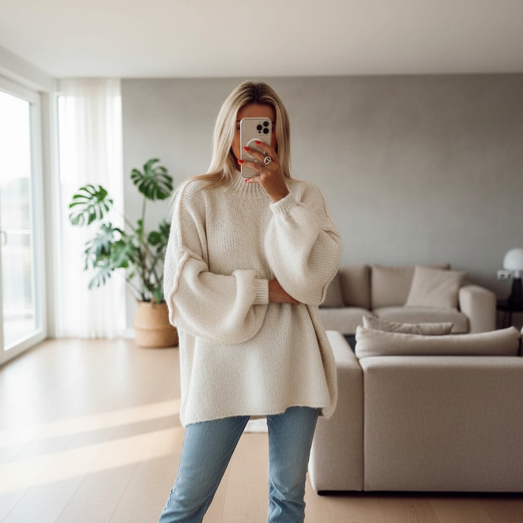 Hannah Oversized Sweater for Women – Soft Knit Sweater with Modern Balloon Sleeves
