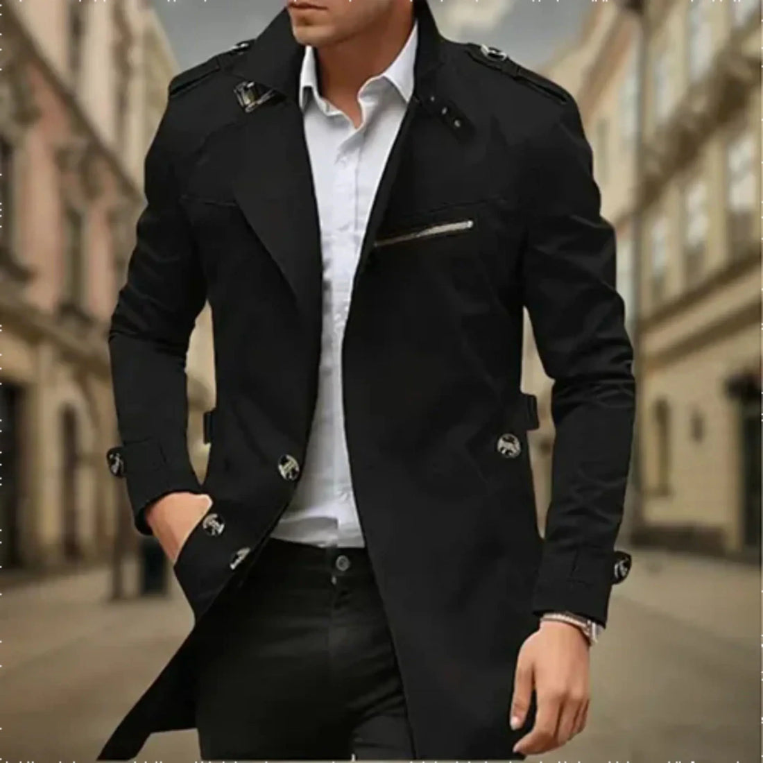 Rey Manteau Homme – Trench-Coat Imperméable Élégant à Double Boutonnage Classique
