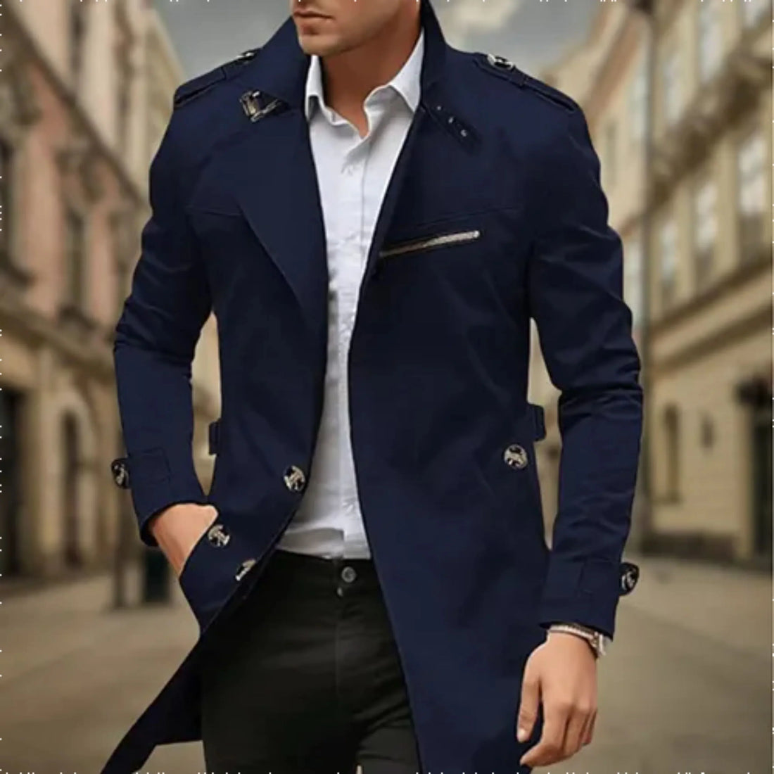 Rey Manteau Homme – Trench-Coat Imperméable Élégant à Double Boutonnage Classique