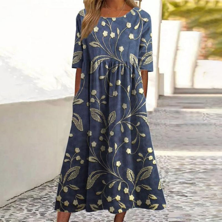 Joelle Robe Midi Femme – Imprimé Floral Fluide, Coupe Confortable & Style Estival Élégant