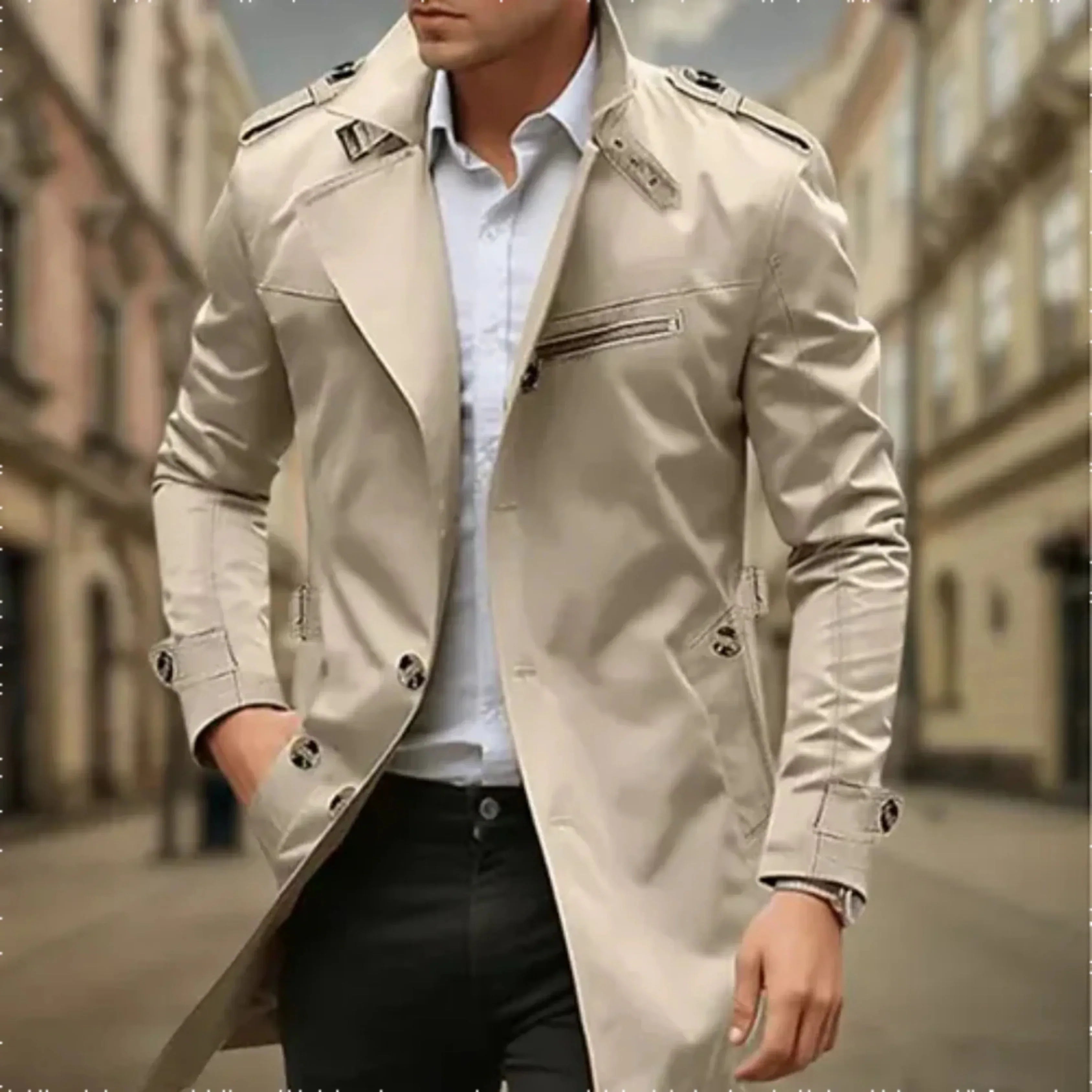 Rey Manteau Homme – Trench-Coat Imperméable Élégant à Double Boutonnage Classique