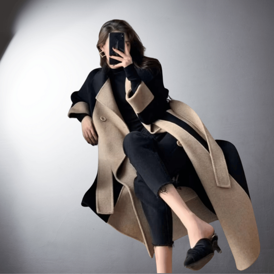 Tanya Manteau Femme – Coupe Droite Bicolore avec Fermeture Avant & Longueur Mi-Cuisse Hiver