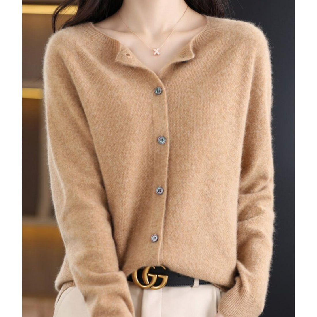 Mercy Cardigan Femme – Gilet Élégant en Laine Mérinos & Cachemire Doux à Col Rond