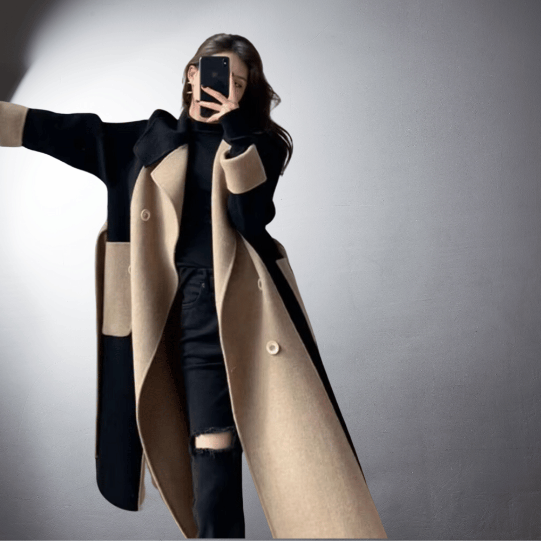 Tanya Manteau Femme – Coupe Droite Bicolore avec Fermeture Avant & Longueur Mi-Cuisse Hiver