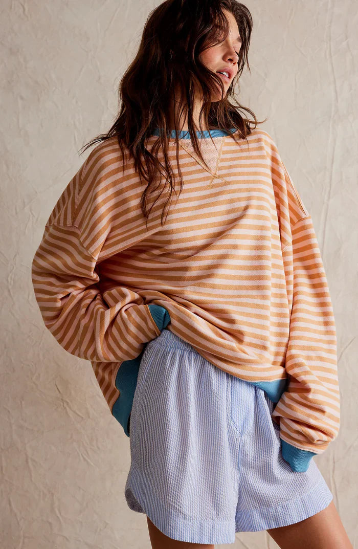 Mila Sweat Oversize – Sweat Confortable avec Rayures Classiques et Détails Contrastés