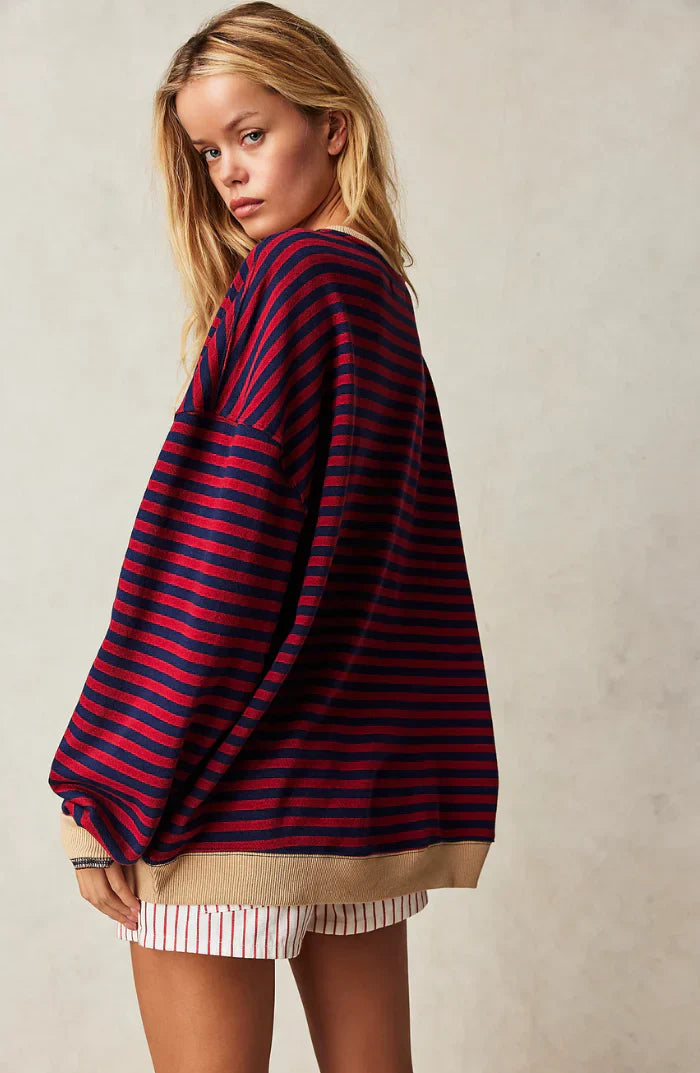 Mila Sweat Oversize – Sweat Confortable avec Rayures Classiques et Détails Contrastés