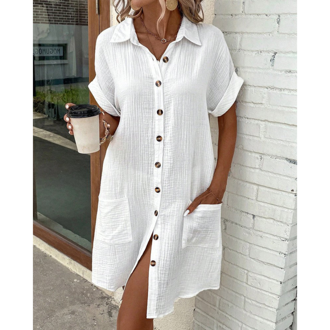 Robe Chemise Femme Gabriele – Élégante Robe d’Été avec Taille Marquée & Coupe Aérée