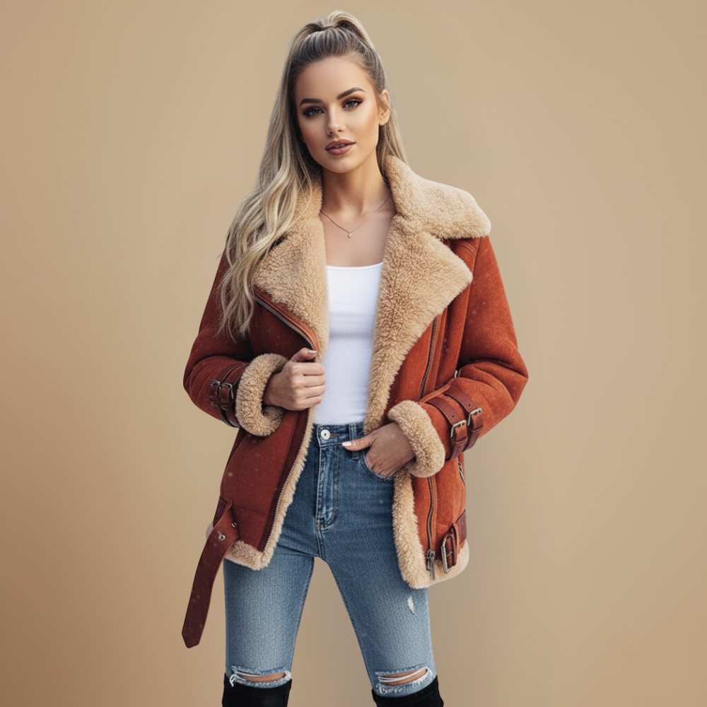 Jolai Veste Femme Style Biker – Manteau Chaud en Laine Mélangée à Coupe Confortable