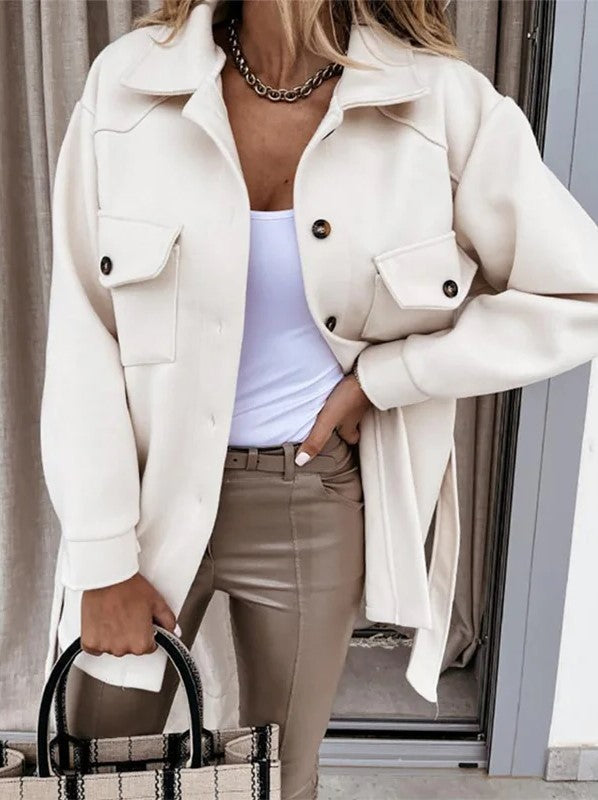 Kayleigh Surchemise Femme – Beige Oversize à Coupe Droite, Style Chic & Décontracté