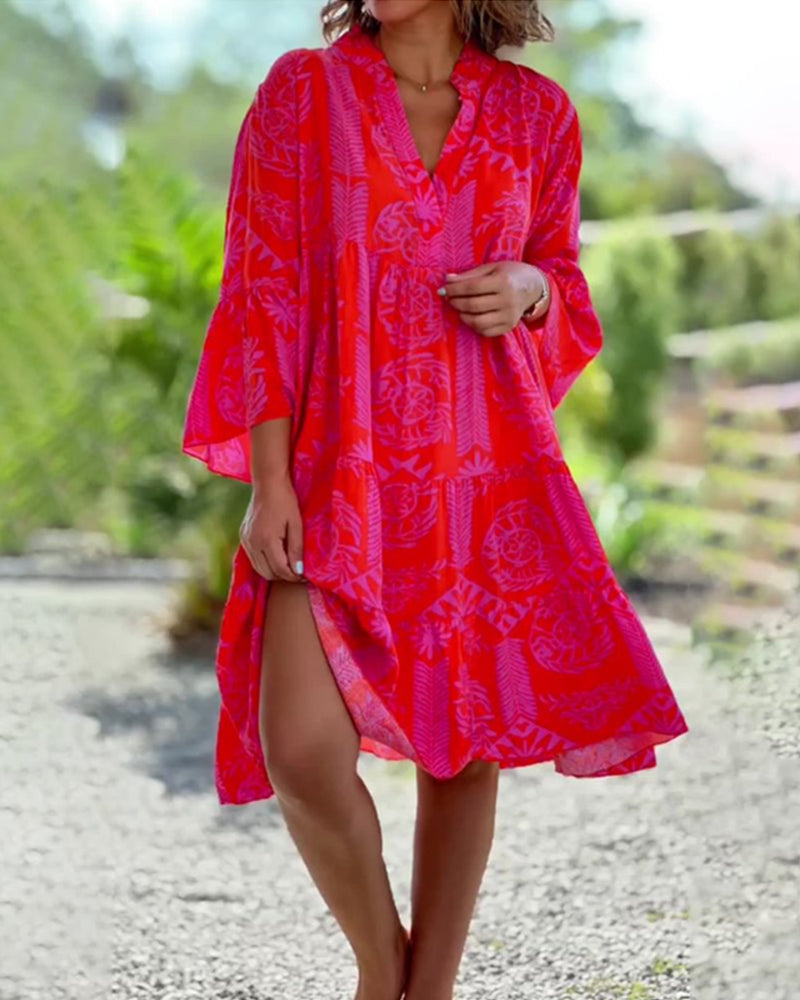 Vestido de la tienda de mujeres Woman - Mangas 3/4, estampado geométrico y corte cómodo