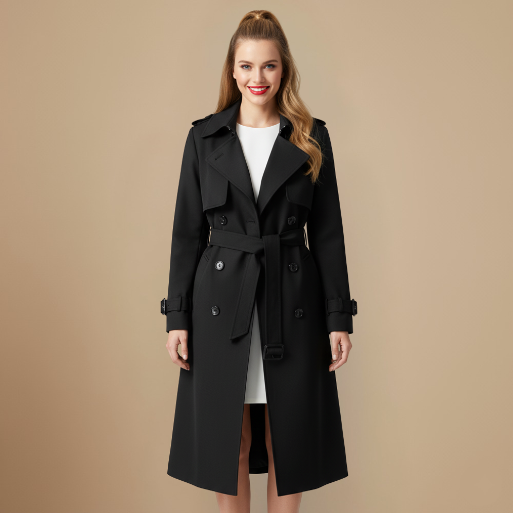 Charlie Women's Trenchcoat – Elegant Mid-Length Double-Breasted Coat with Fitted Cut