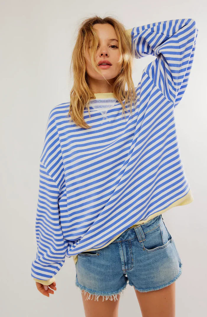 Mila Sweat Oversize – Sweat Confortable avec Rayures Classiques et Détails Contrastés