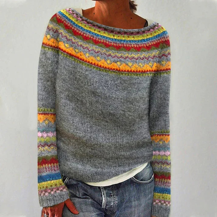 Maria Pull Femme – Tricot Automne Rétro Confortable & Élégant à Manches Longues