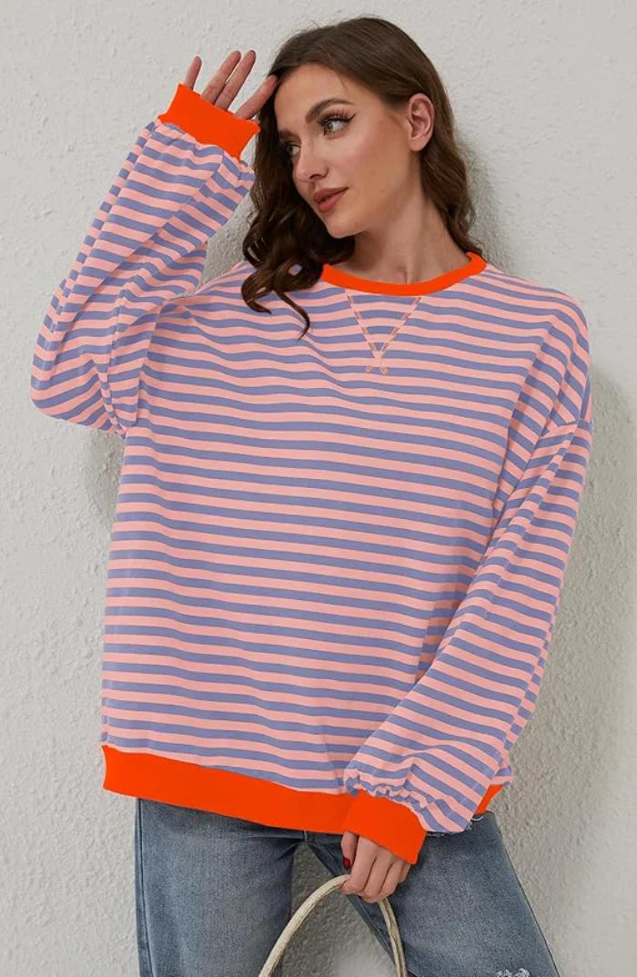 Mila Sweat Oversize – Sweat Confortable avec Rayures Classiques et Détails Contrastés