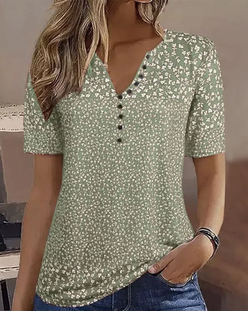 Top d’Été Femme Naomi – T-Shirt à Imprimé Fleuri avec Manches Courtes & Coupe Stretch Confortable