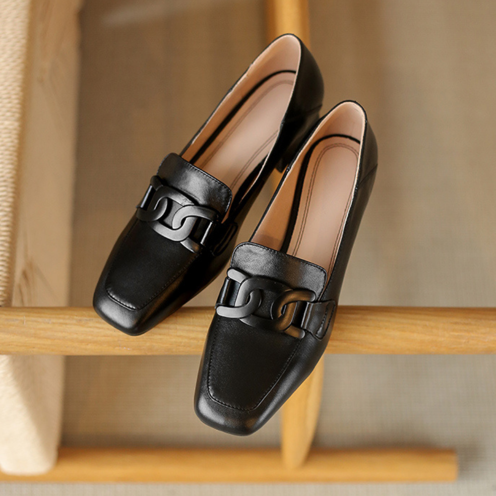 Evrynth Mocassins Femme – Chaussures Mary Jane en Cuir avec Talon Chunky & Confort