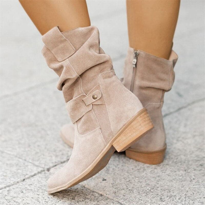Melanie Women's Suede Ankle Boots – Elegant Comfortable Ankle Boots with Modern Block Heel