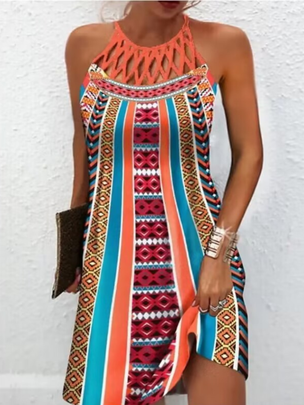 Emily Robe d’Été Femme – Robe Halter à Imprimé Tropical et Coupe Aérienne pour Plage & Brunch