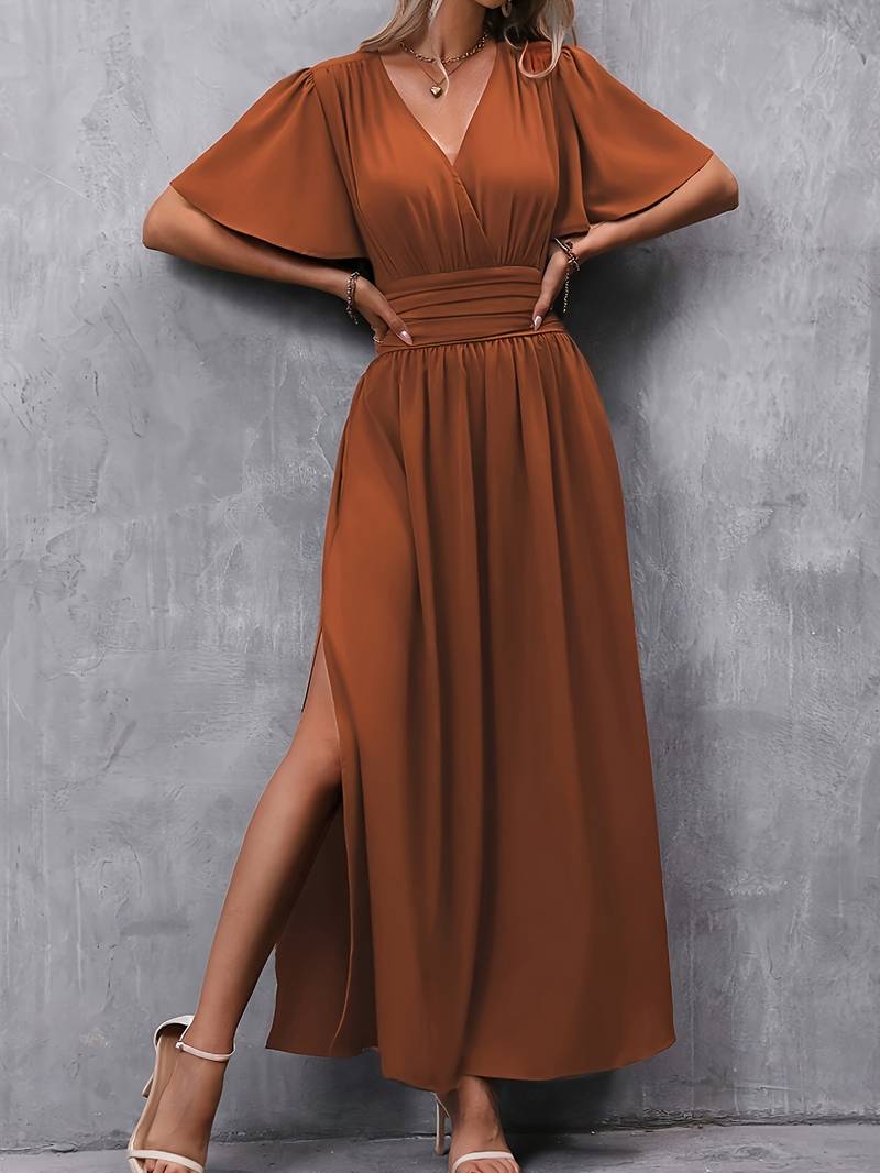 Venice Robe Femme Élégante – Col Volanté & Taille Plissée pour un Style Féminin Chic