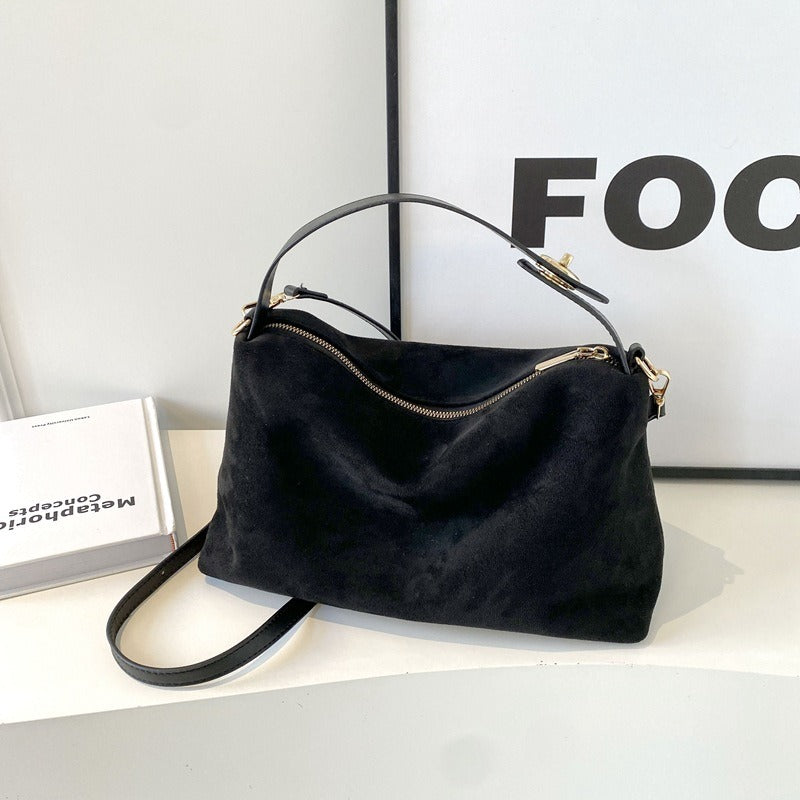 Maëlle Sac à Épaule Femme – Sac Suède Élégant avec Anse Similicuir & Grand Compartiment