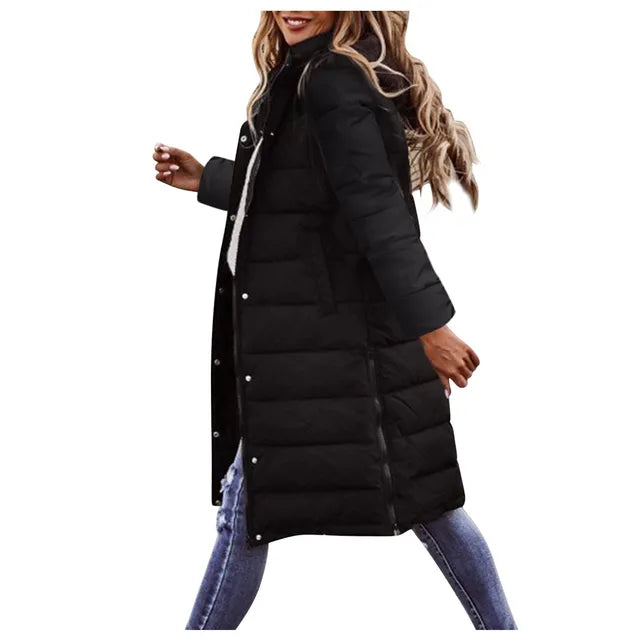 Evie Long Down Jacket Women – Warm Winter Coat with Hood & Slim Lightweight Cut