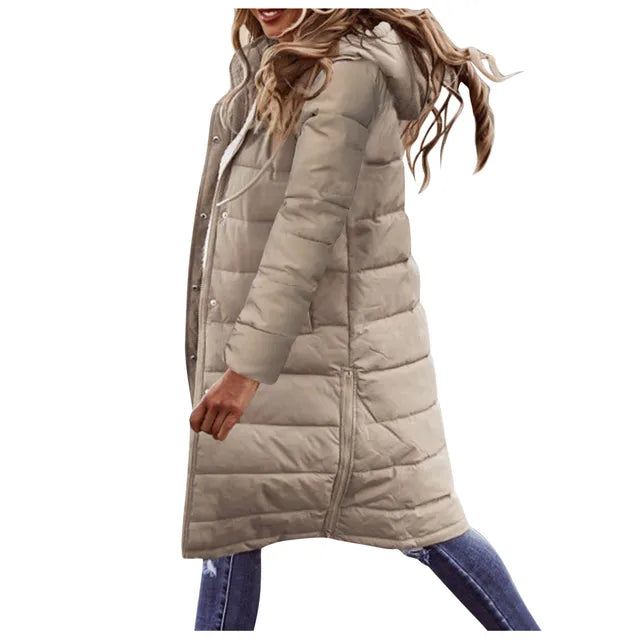 Evie Long Down Jacket Women – Warm Winter Coat with Hood & Slim Lightweight Cut