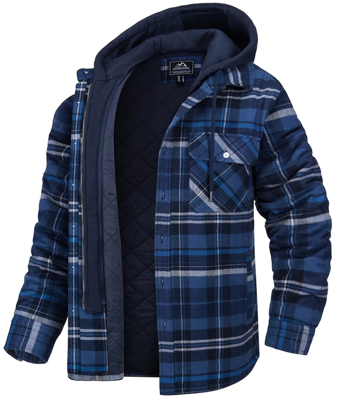 Daniel Veste Homme à Carreaux avec Capuche – Style Décontracté, Poches Poitrine & Fermeture Éclair