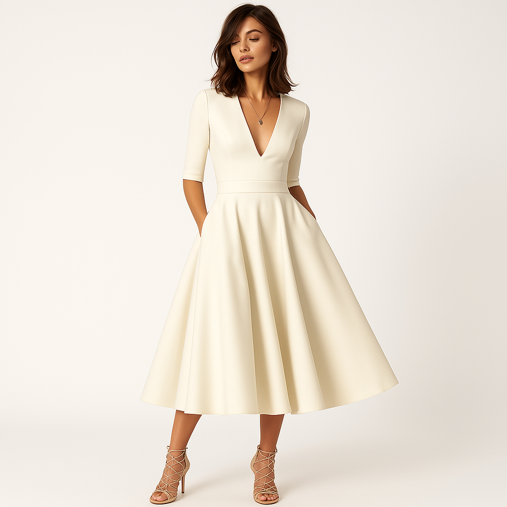 Paisley Women's Midi Dress - elegante abito schiacciante con gonna v e svasata per cerimonie