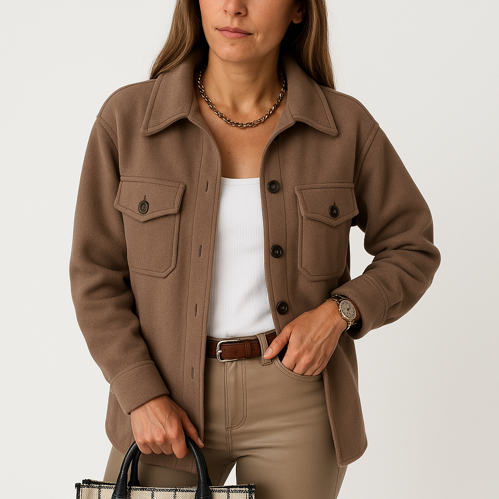 Kayleigh Surchemise Femme – Beige Oversize à Coupe Droite, Style Chic & Décontracté