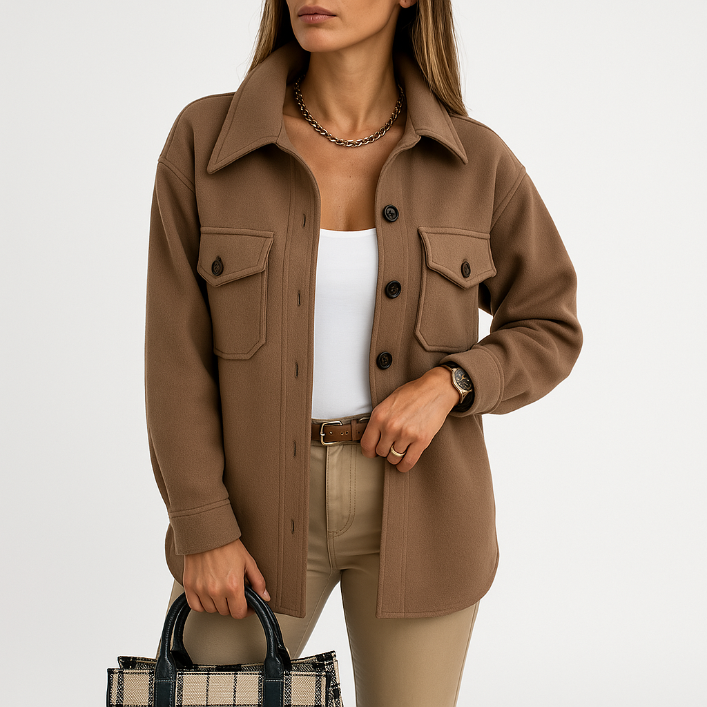 Kayleigh Surchemise Femme – Beige Oversize à Coupe Droite, Style Chic & Décontracté