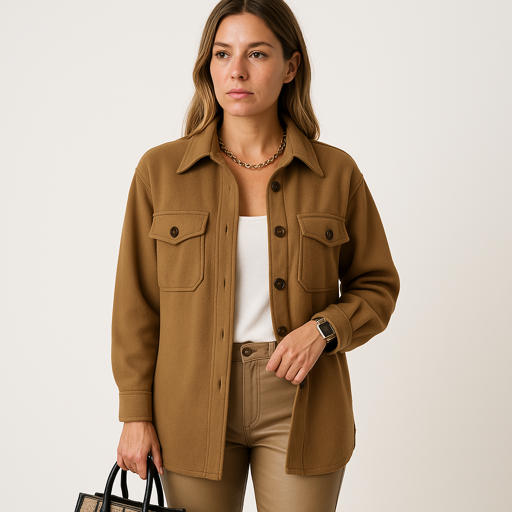 Camicia oversize da donna Kayleigh – Beige, vestibilità dritta, stile chic e casual