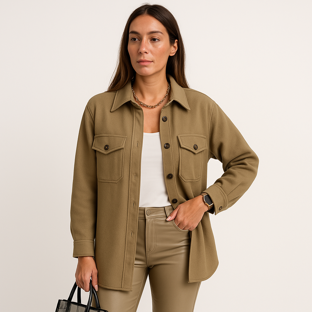 Kayleigh Surchemise Femme – Beige Oversize à Coupe Droite, Style Chic & Décontracté