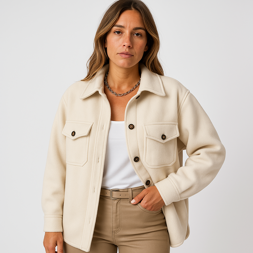 Camicia oversize da donna Kayleigh – Beige, vestibilità dritta, stile chic e casual