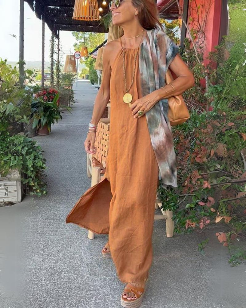 Viela Robe Longue Femme – Dos Nu Élégant en Lin Coton pour un Look Chic & Aéré