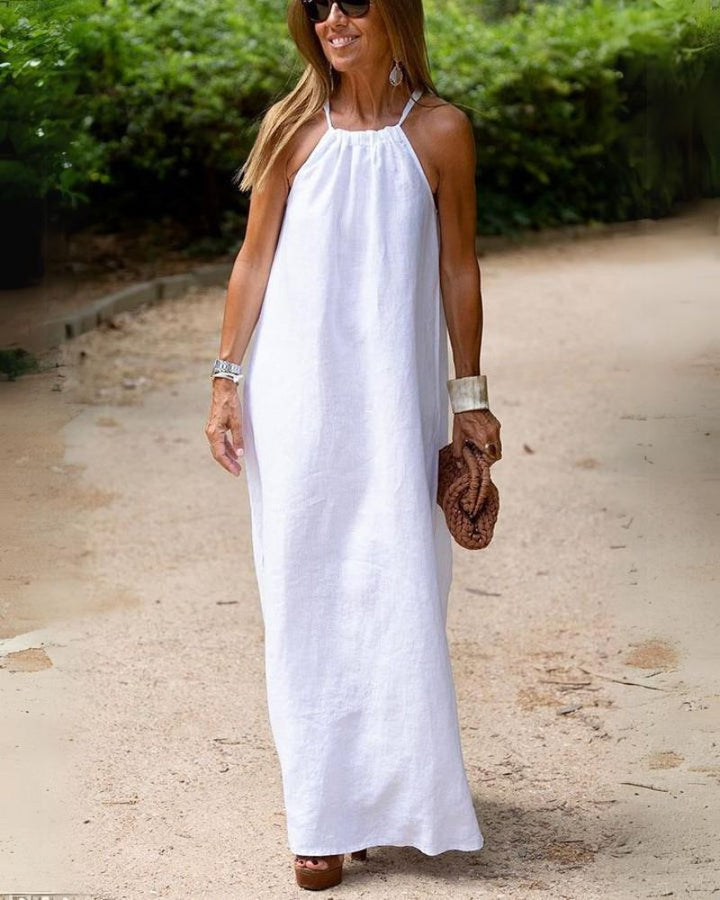 Viela Robe Longue Femme – Dos Nu Élégant en Lin Coton pour un Look Chic & Aéré