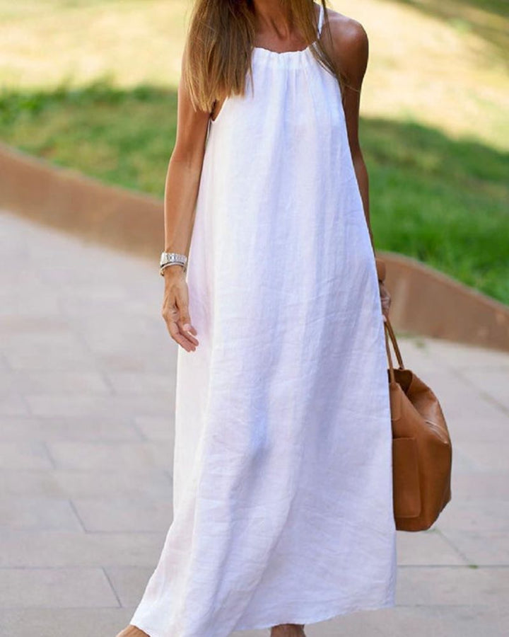 Viela Robe Longue Femme – Dos Nu Élégant en Lin Coton pour un Look Chic & Aéré